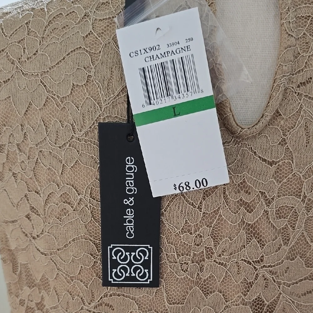 NWT Cable & Gauge Sleeveless Lace Blouse with Mandarin Collar Large - Picture 2 of 8